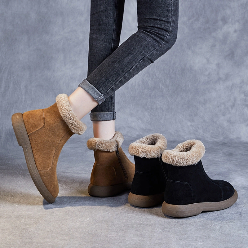 Women Minimalist Suede Flat Ankle Snow Boots Low Cost Snow Boots