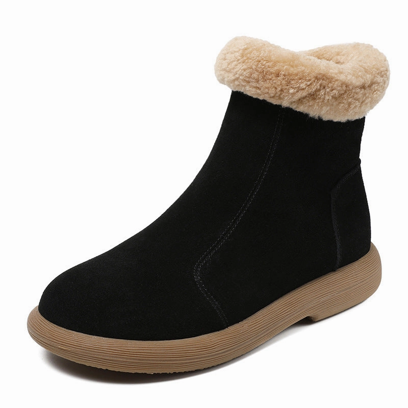 Women Minimalist Suede Flat Ankle Snow Boots Rain Vs Snow Boots