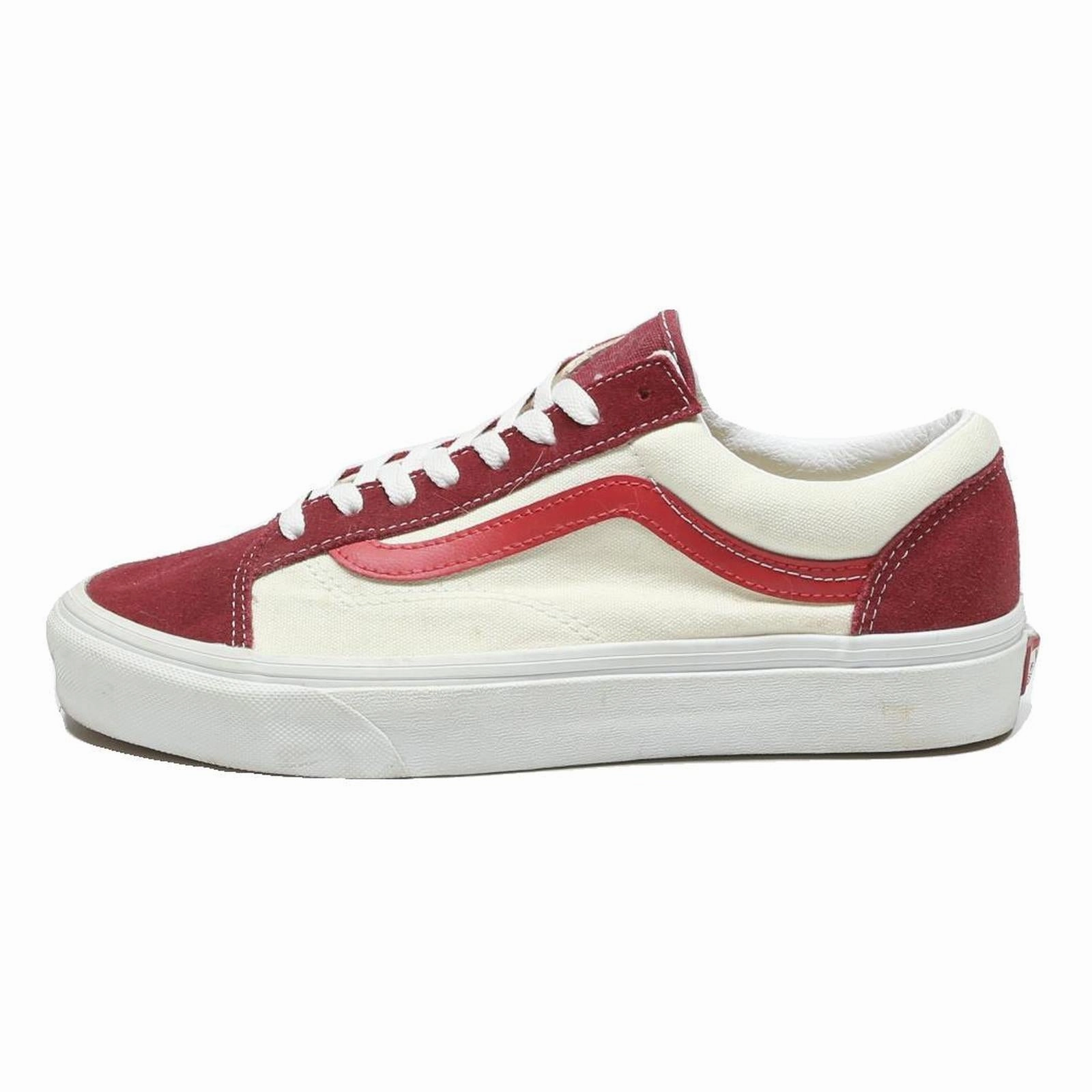 VANS Old Skool Mens Low Top Trainers Canvas UK 7.5 Red & Cream Classic Skate Loafers Casual Shoes Leather