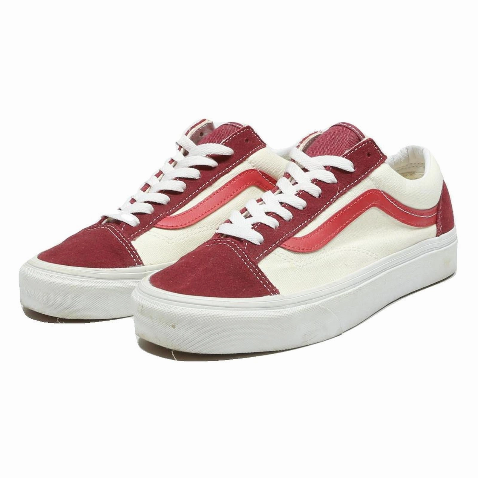 VANS Old Skool Mens Low Top Trainers Canvas UK 7.5 Red & Cream Classic Skate Running Casual Shoes