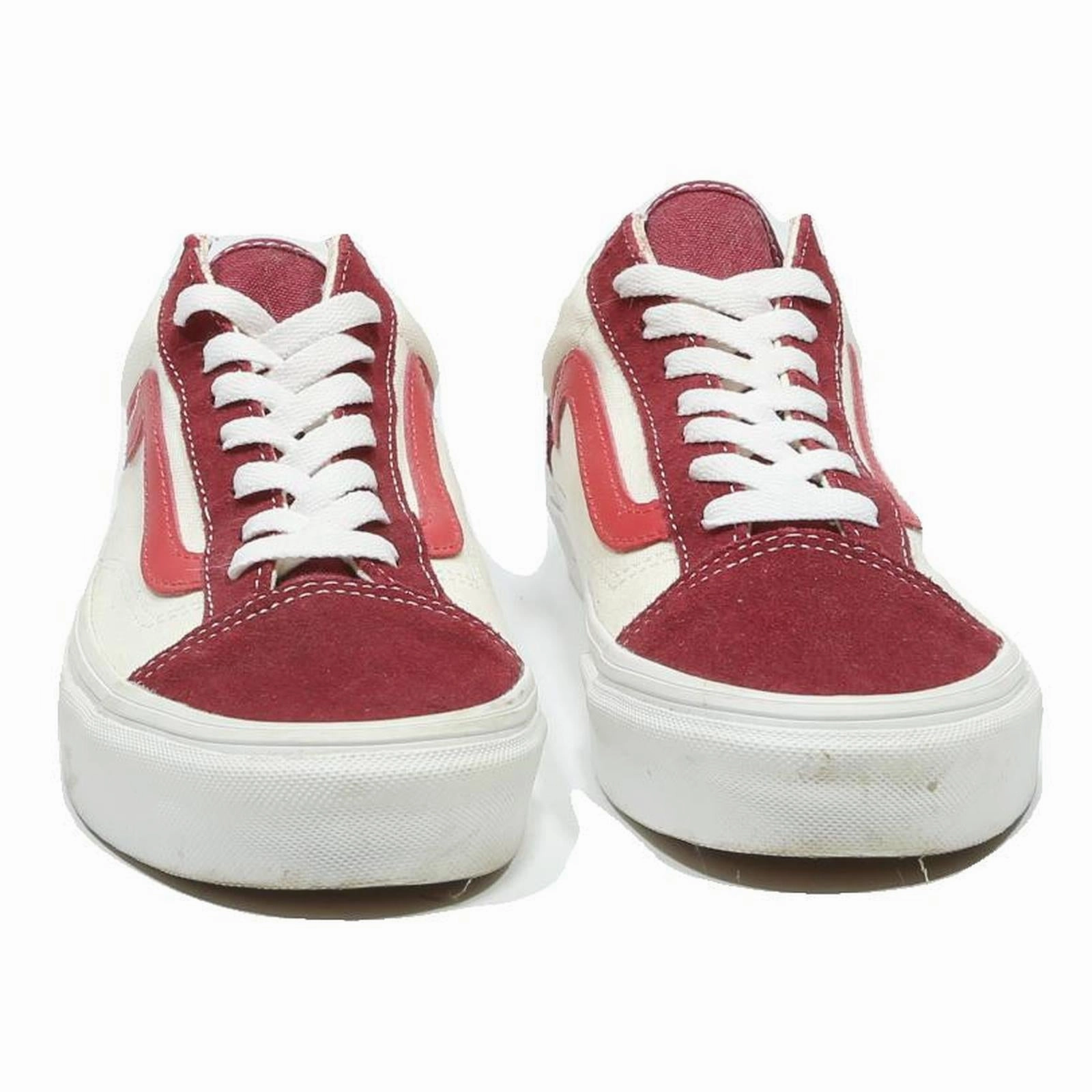 VANS Old Skool Mens Low Top Trainers Canvas UK 7.5 Red & Cream Classic Skate Sofft Casual Shoes