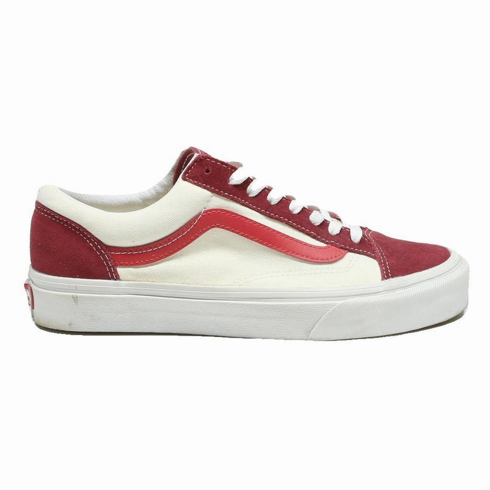 VANS Old Skool Mens Low Top Trainers Canvas UK 7.5 Red & Cream Classic Skate Sears Shoes Casual