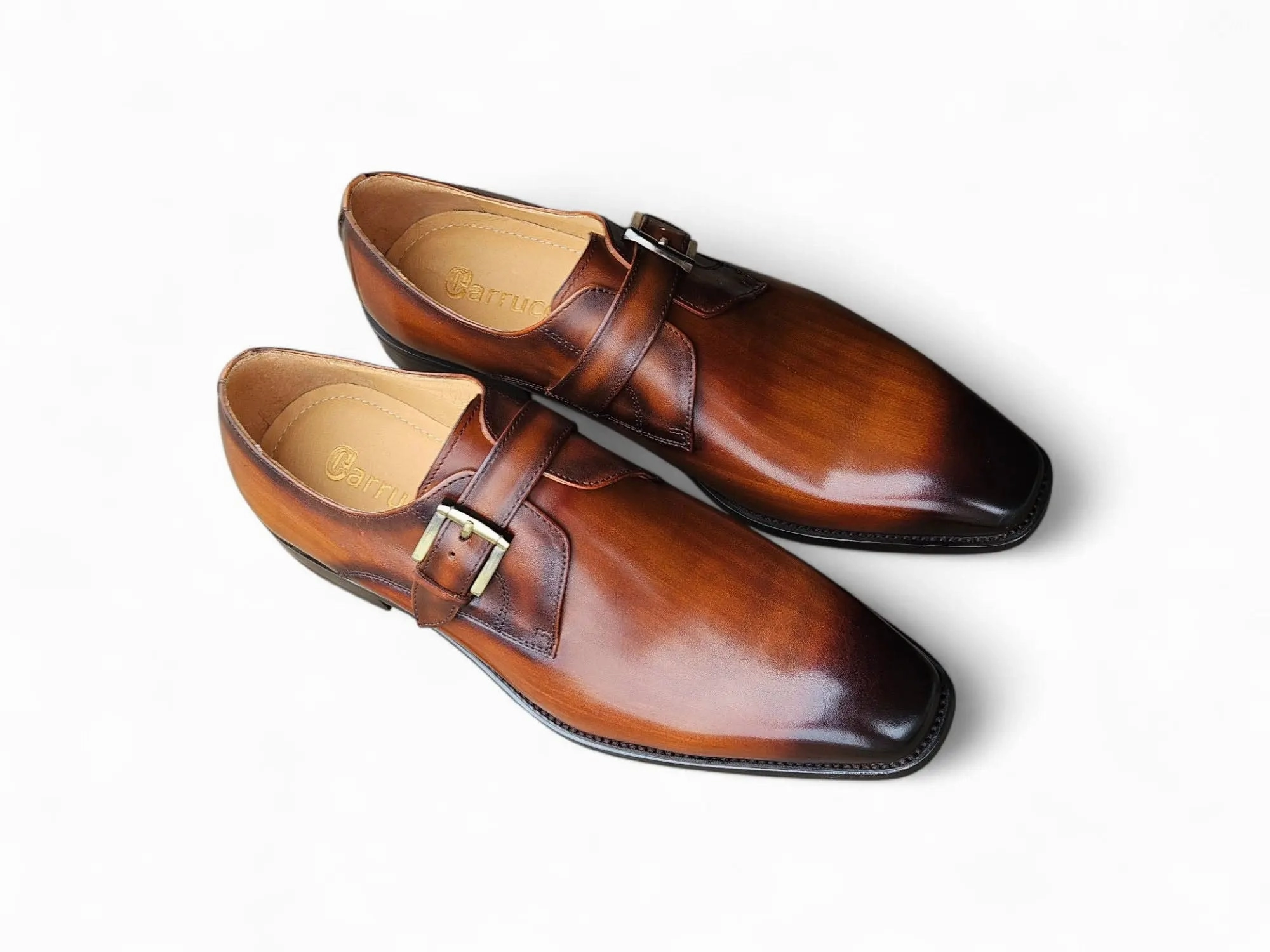 Versatile Fashion Single Monk Strap Loafer Gold Brogue Shoes