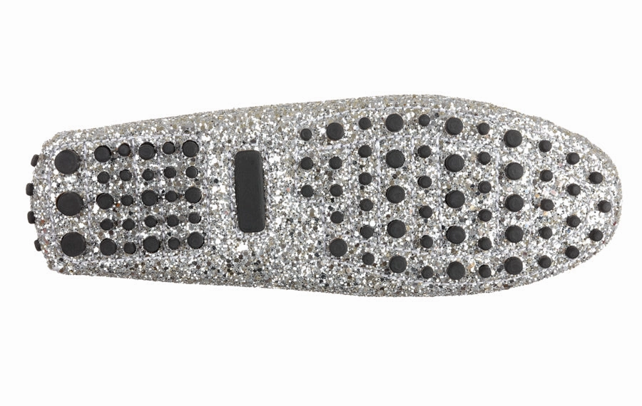 Vm Glitter White Leather Loafers
