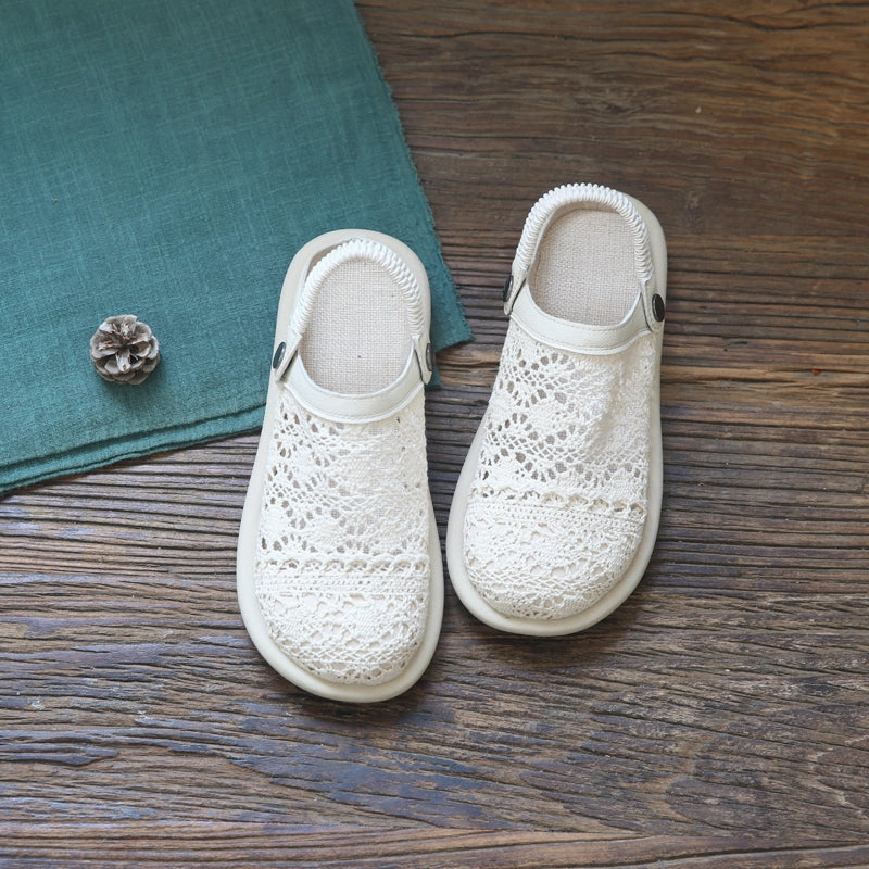 Women Retro Hollow Canvas Flat Casual Sandals Casual Sandals Shoes