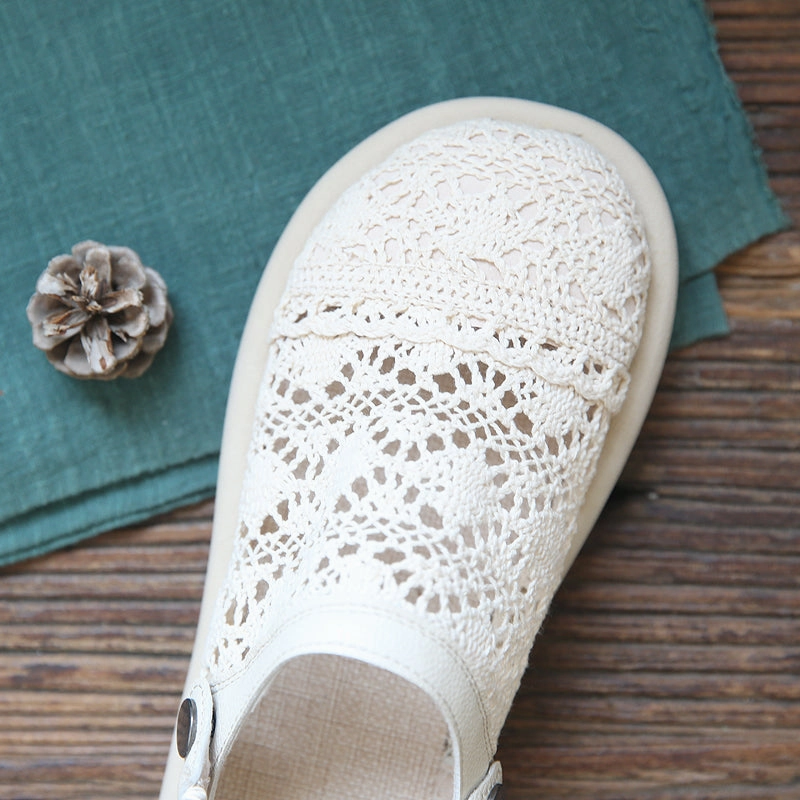 Women Retro Hollow Canvas Flat Casual Sandals Toe Box Casual Shoes