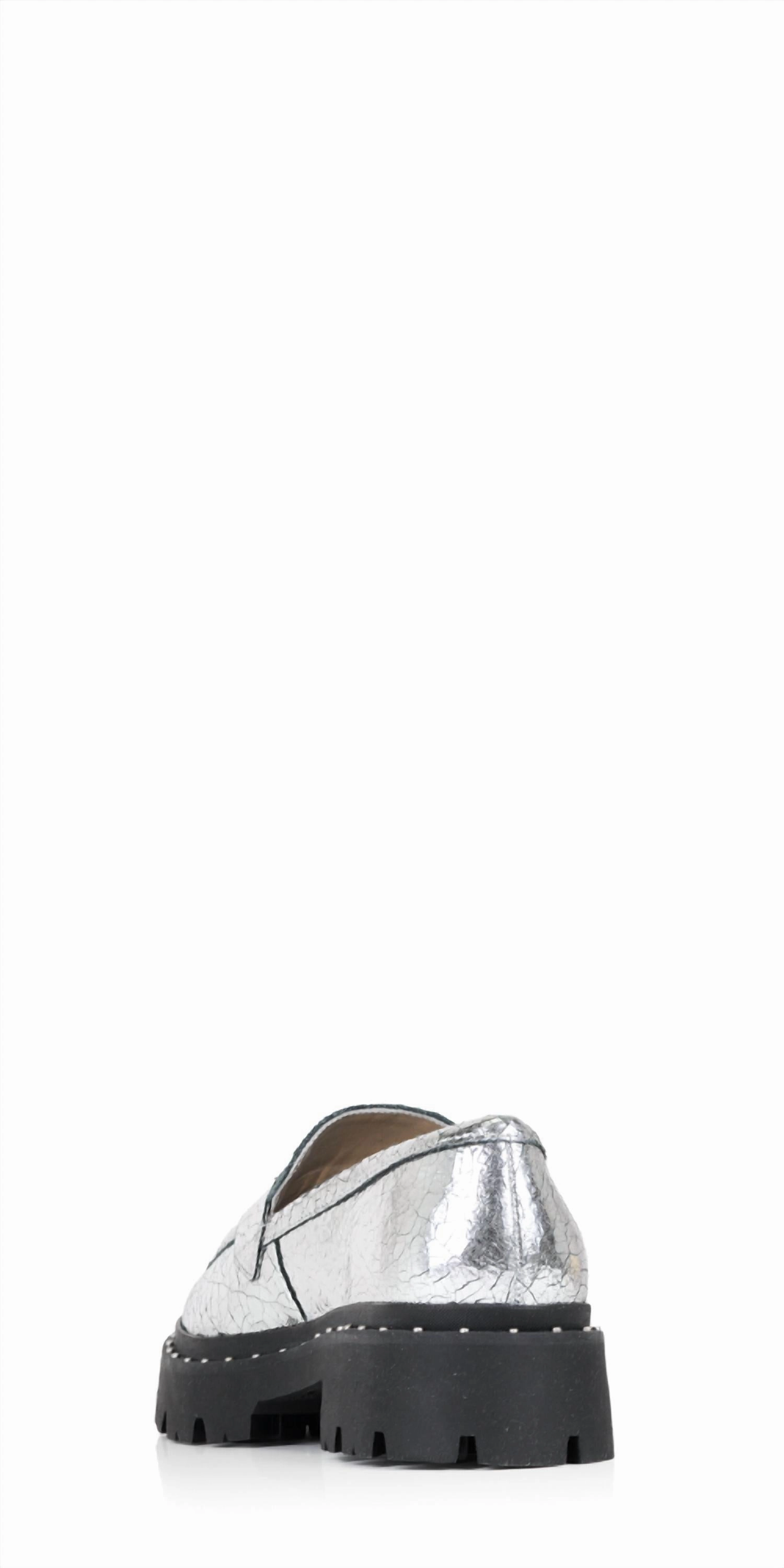 Women's Christie Studs Crackled Leather Loafer In Silver Portland Leather Loafers