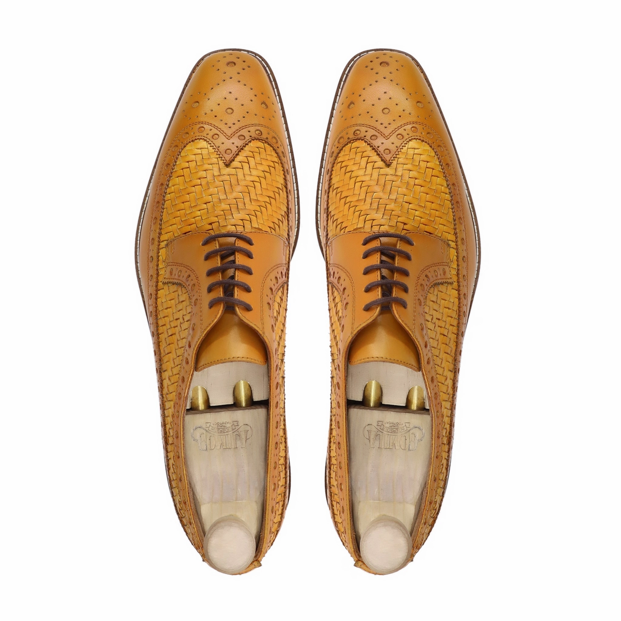 Oxfords On Women Wayne - Men's Yellow Calf and Hand Woven Calf Leather Derby Shoe
