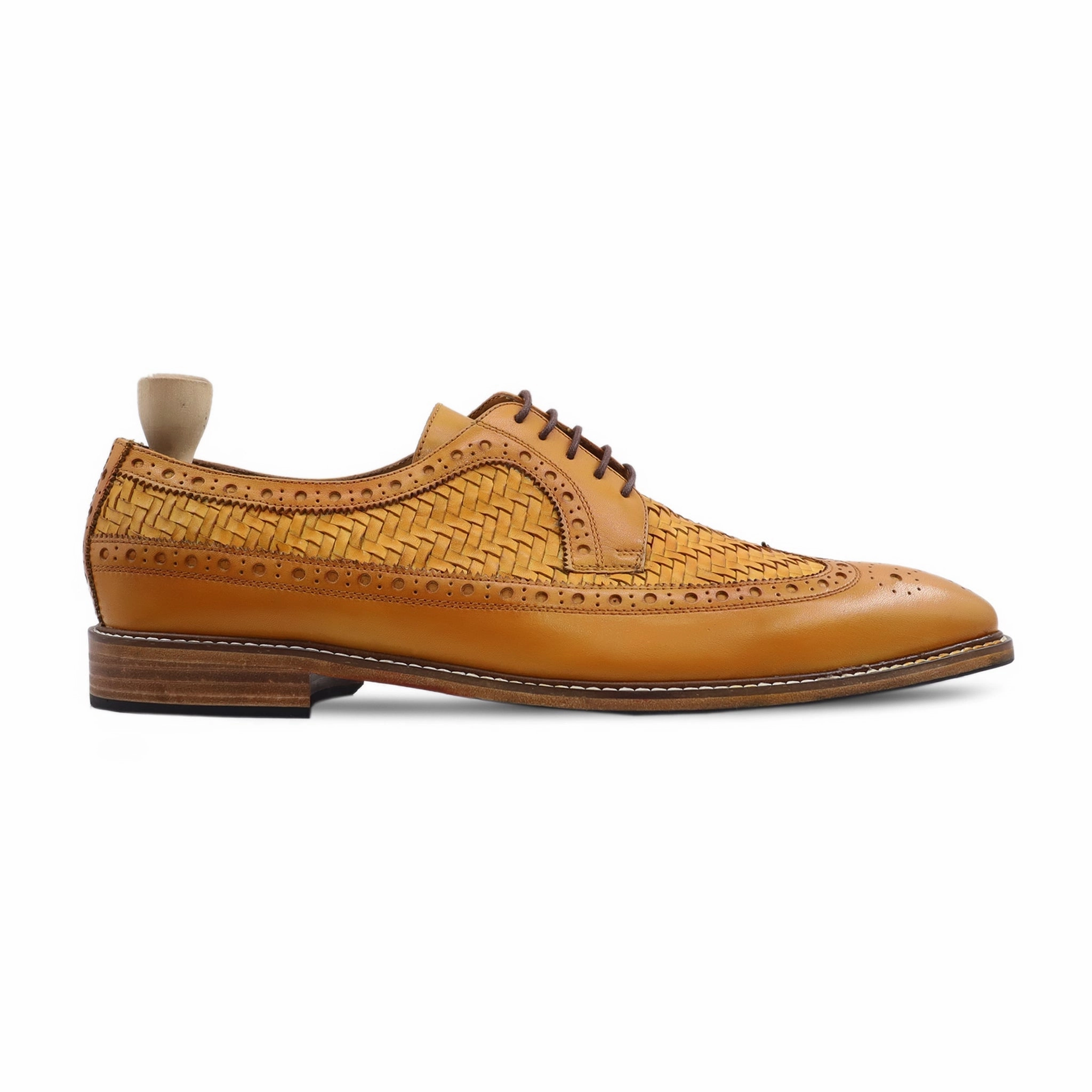 Walnut Oxfords Wayne - Men's Yellow Calf and Hand Woven Calf Leather Derby Shoe