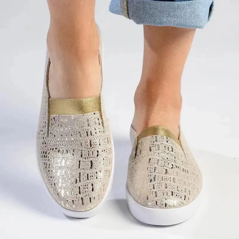 Julz Fran Leather Metallic Slip On- Gold Slip On Football Boots