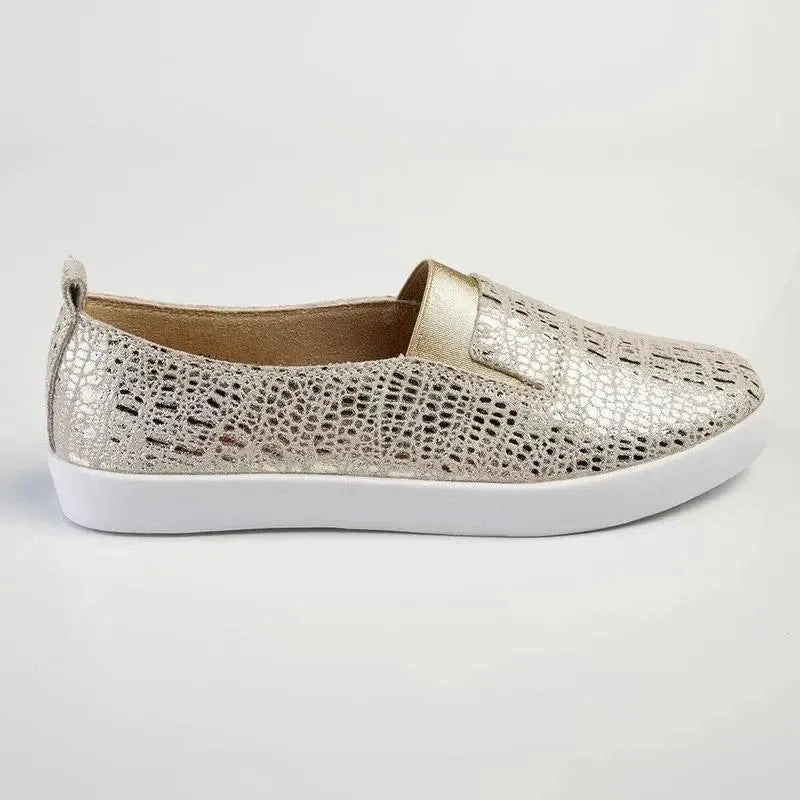 Sparkly Slip On Julz Fran Leather Metallic Slip On- Gold