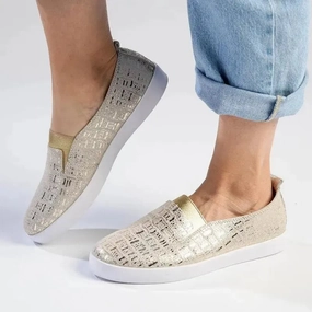 Espadrilles Slip Ons Julz Fran Leather Metallic Slip On- Gold