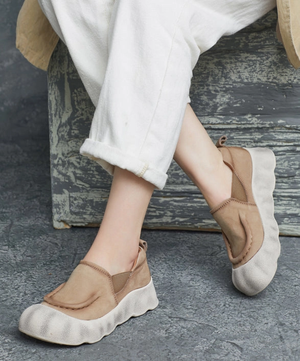 Platform Shoes Handmade Flat Feet Cowhide Splicing Leather Green Born Mary Jane Shoes Heel