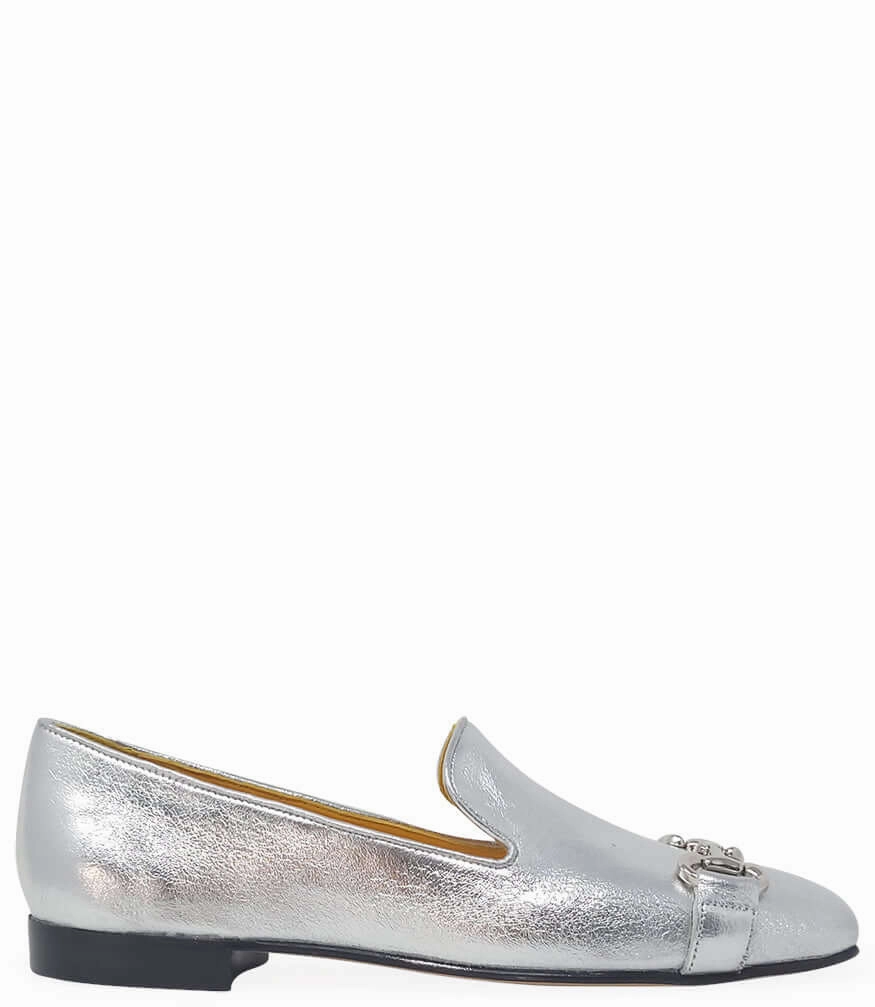 Silver Leather Square Toe Loafer Faux Leather Loafers