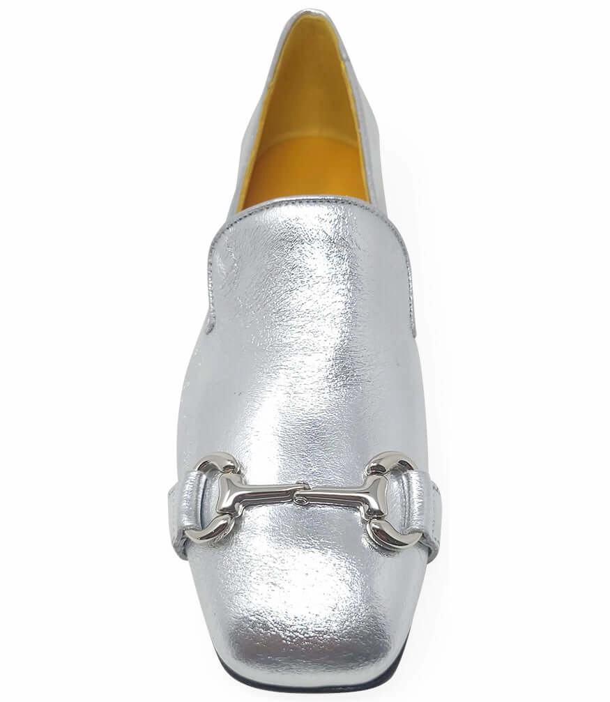 Loafers With Flowers Silver Leather Square Toe Loafer