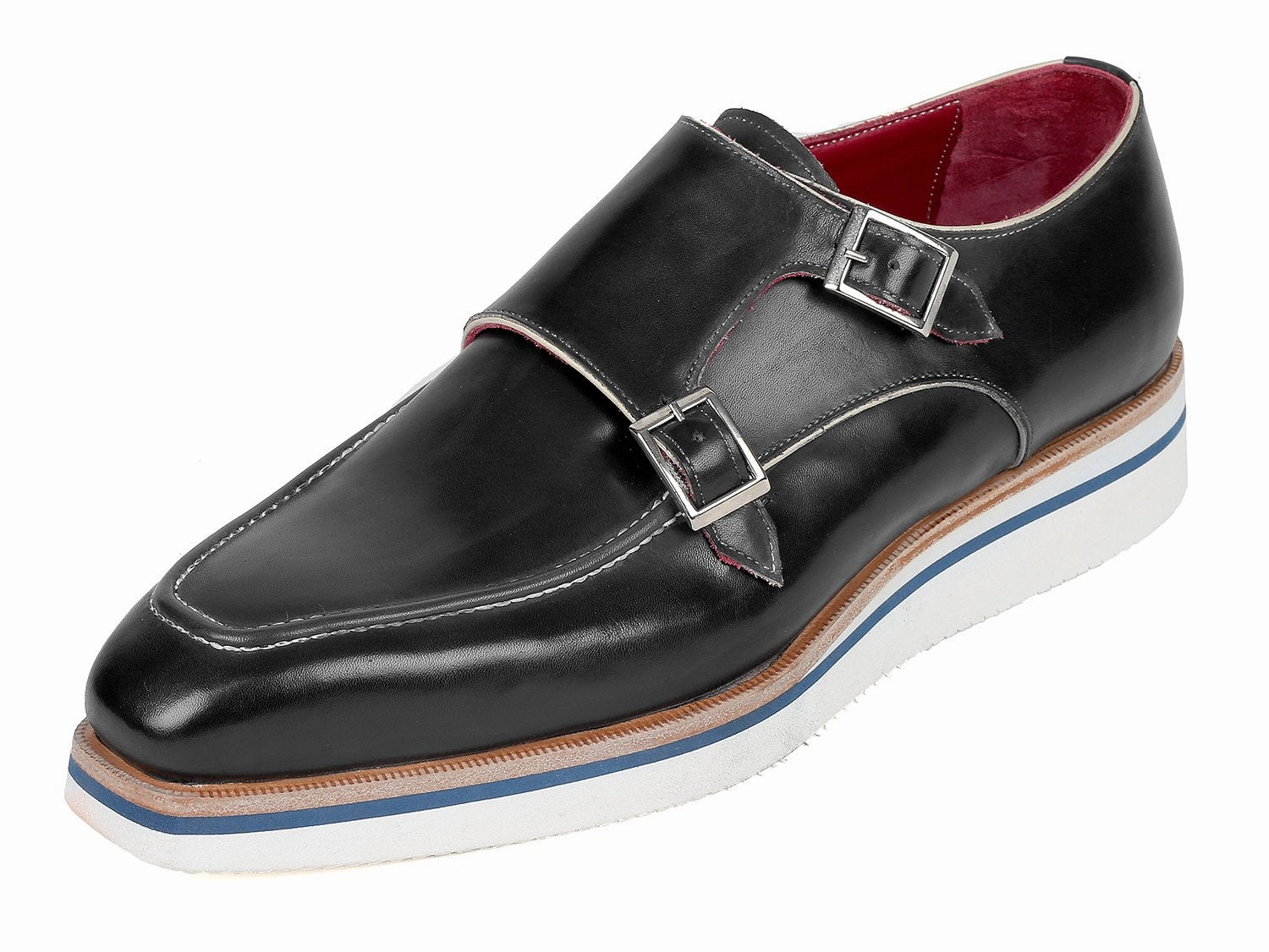 Classic Brogues Paul Parkman Men's Smart Casual Monkstrap Shoes Black Leather (ID#189-BLK-LTH)