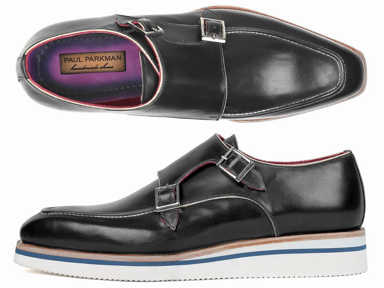 Paul Parkman Men's Smart Casual Monkstrap Shoes Black Leather (ID#189-BLK-LTH) Difference Between Oxford And Brogue