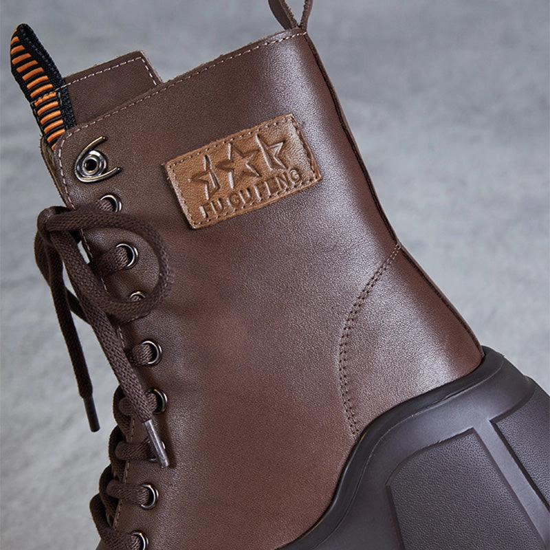 Women Fashion Leather Chunky Platform Snow Boots Vegetarian Snow Boots