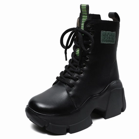 Women Fashion Leather Chunky Platform Snow Boots Waterproof Tall Snow Boots