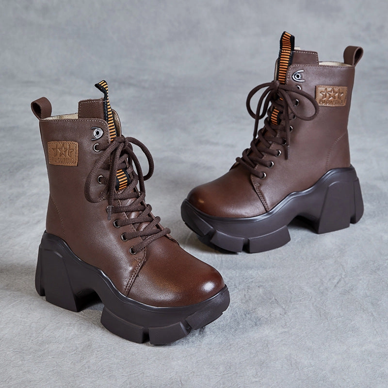 Nancy Spumoni Snow Boots Women Fashion Leather Chunky Platform Snow Boots