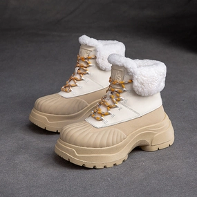Women Fashion Leather Chunky Platform Snow Boots Snow Dog Boots