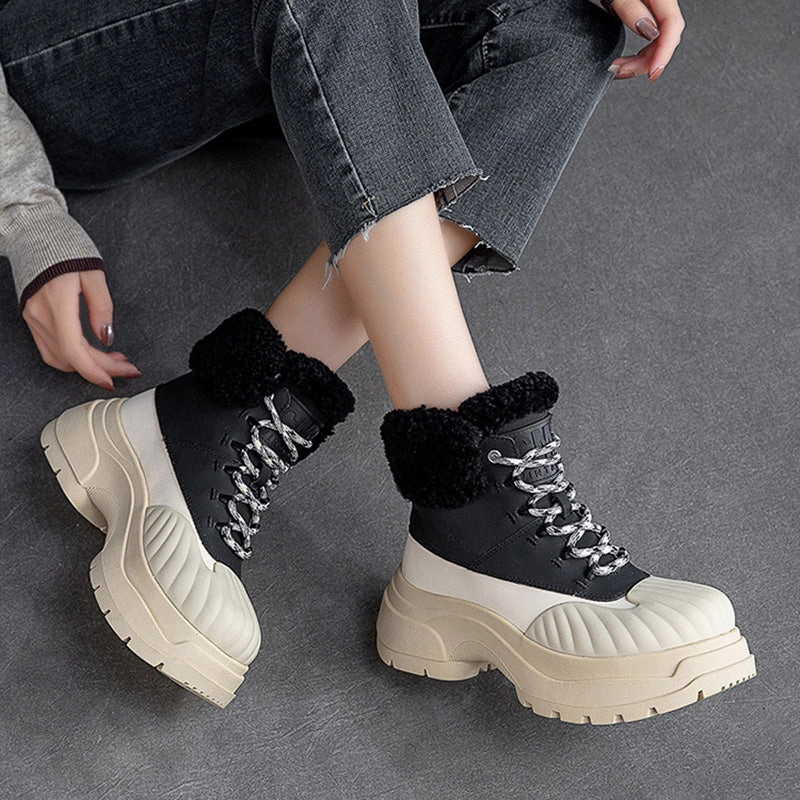 Snow Boots Under $30 Women Fashion Leather Chunky Platform Snow Boots