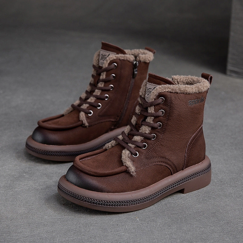 Ssense Snow Boots Women Leather Soft Furred Flat Snow Boots