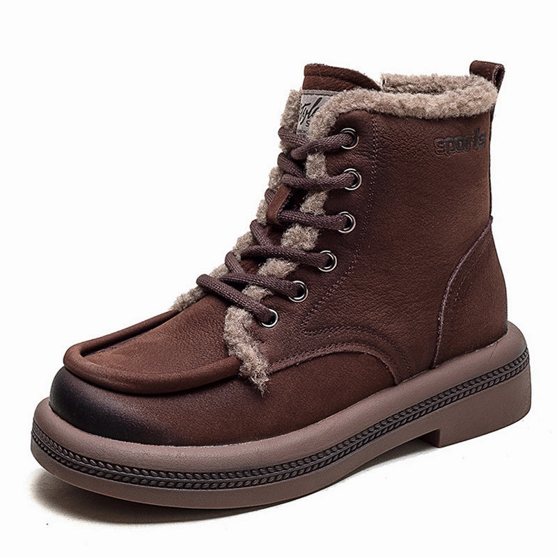 Snow Boots Water Resistant Women Leather Soft Furred Flat Snow Boots