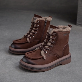 Gracosy Warm Snow Boots Women Leather Soft Furred Flat Snow Boots