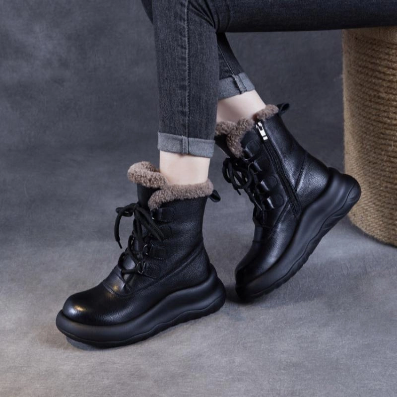 Women Minimalism Fashion Leather Mid-Calf Snow Boots Boot Chains For Snow