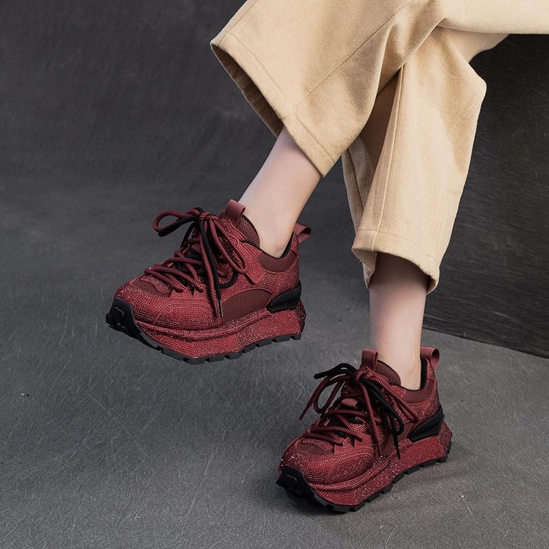 Women Minimalism Plain Crystal Casual Platform Sneakers Best Arch Support Casual Shoes