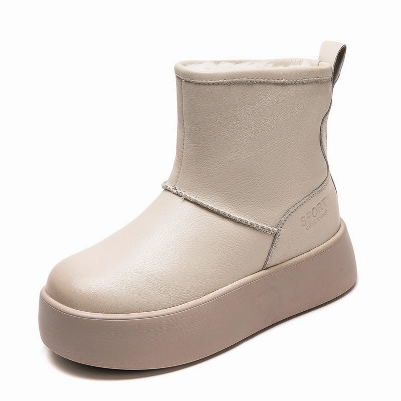 The Best Boots For Snow Women Minimalism Solid Leather Furred Snow Boots