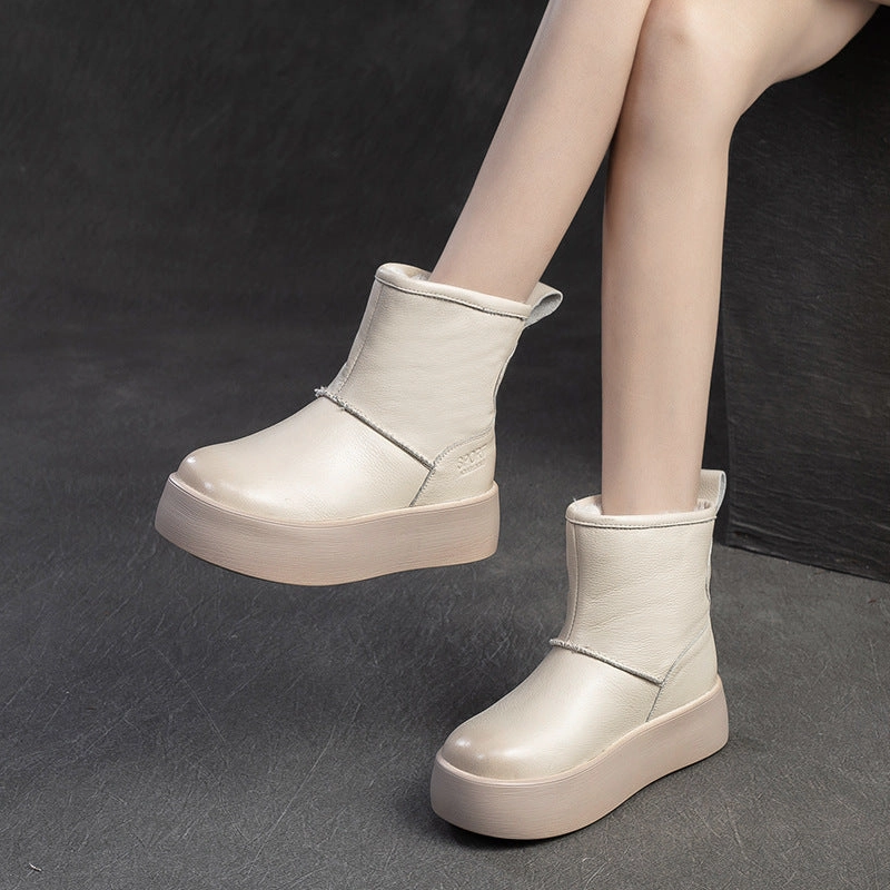 Trotters Snow Boots Women Minimalism Solid Leather Furred Snow Boots