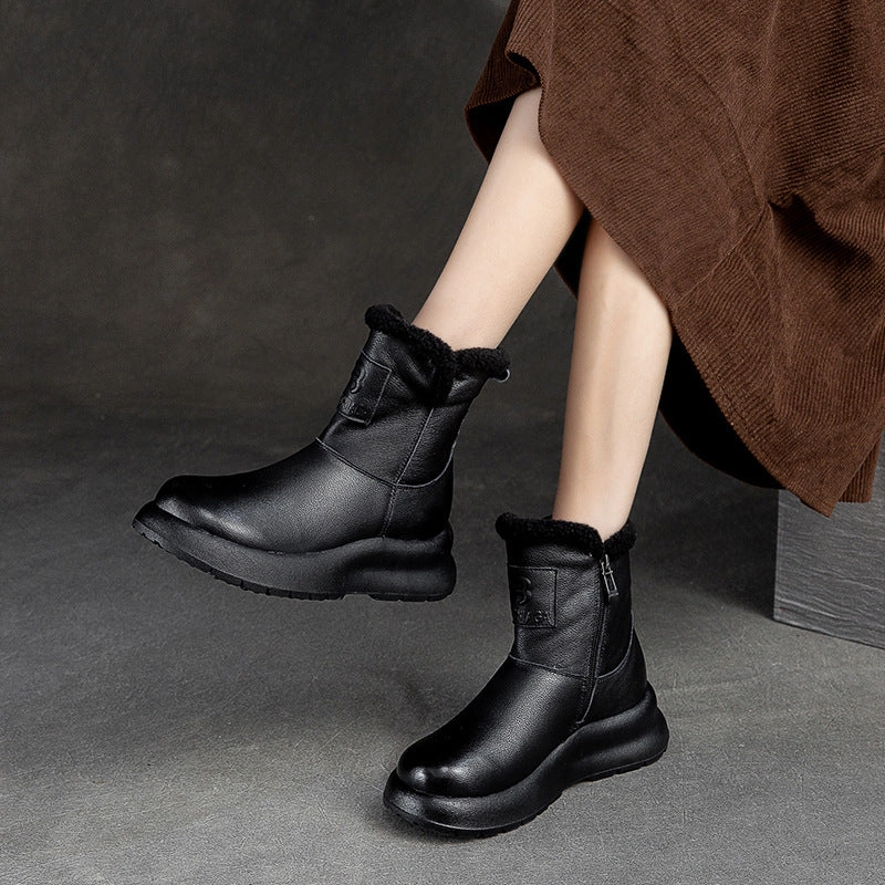 High Heeled Snow Boots Women Retro Furred Winter Snow Boots