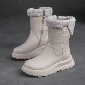 Snow Boots Nearby Women Retro Patchwork Leather Furred Snow Boots