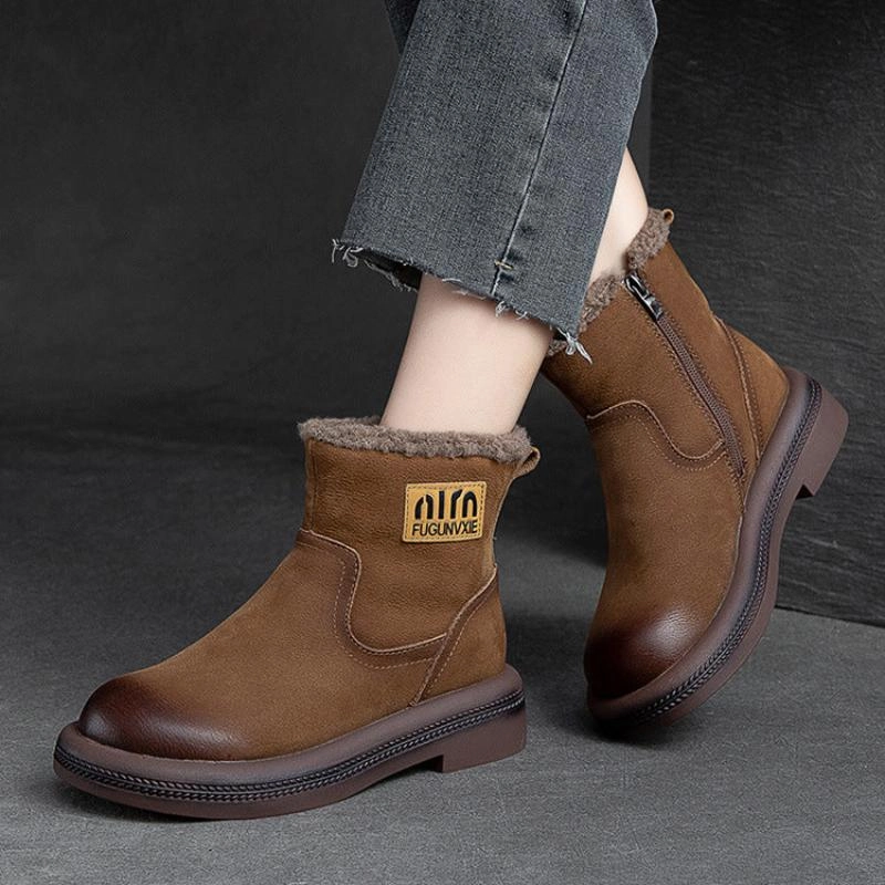 Women Retro Quilted Leather Furred Ankle Snow Boots Pajar Janie Snow Boots