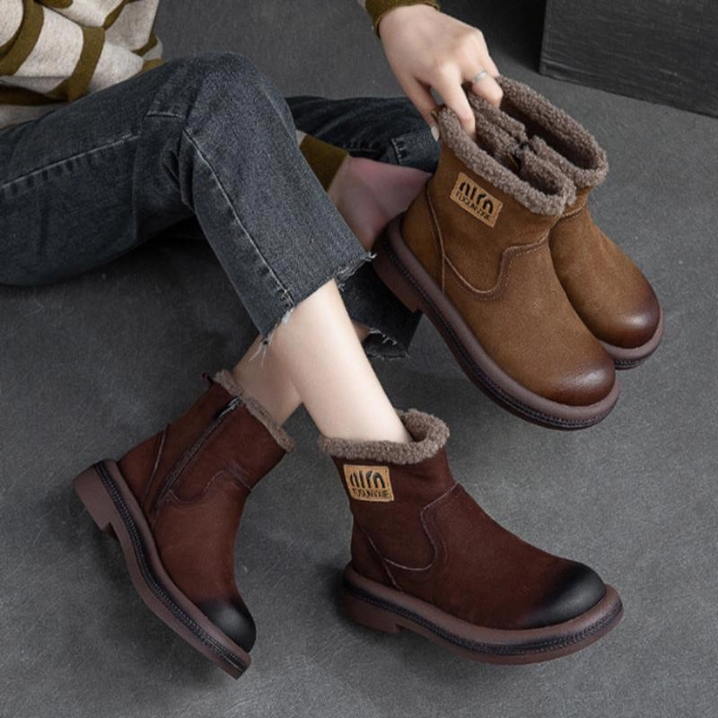 Women Retro Quilted Leather Furred Ankle Snow Boots Sorel Snow Lion Boots