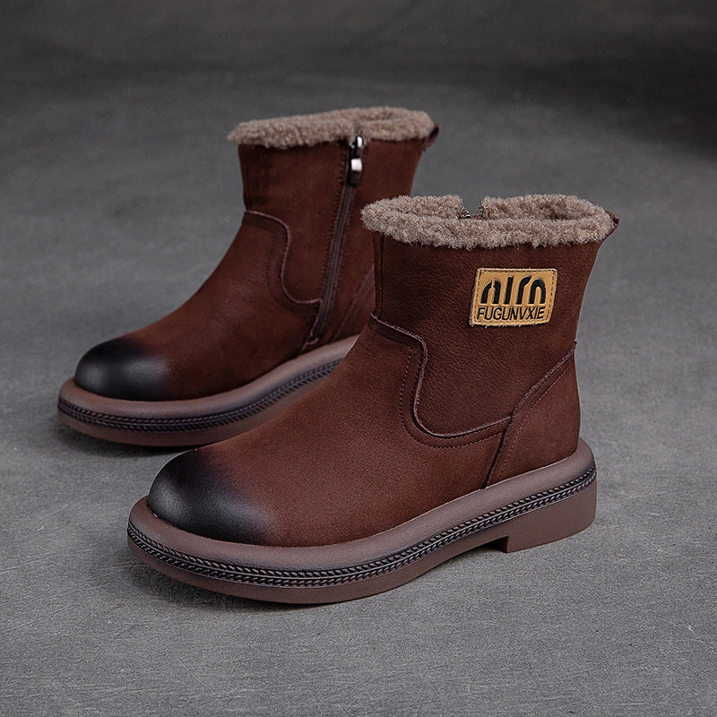 Women Retro Quilted Leather Furred Ankle Snow Boots Best Snow Boots