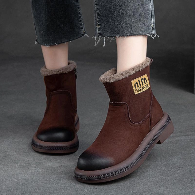 Best Snow Boots On Ice Women Retro Quilted Leather Furred Ankle Snow Boots