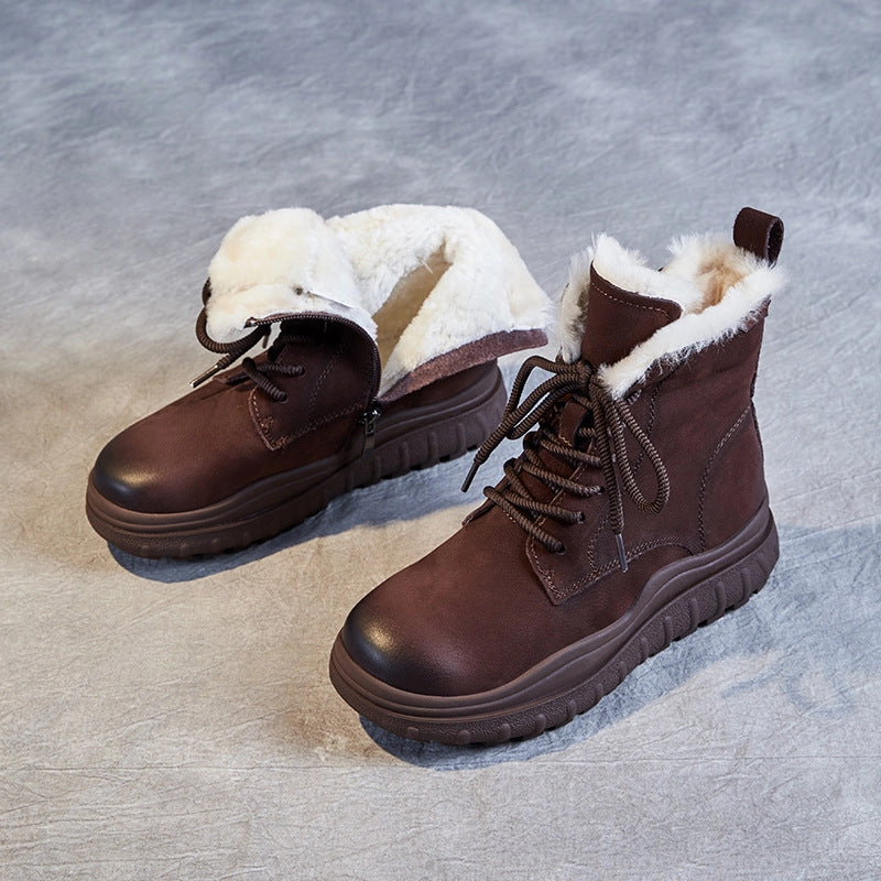 Snow Boots Fashion Style Women Retro Thick Soled Leather Snow Boots