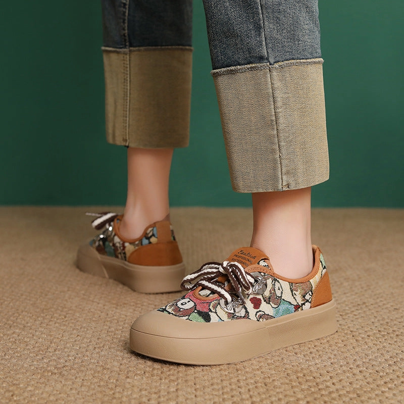 Women's Fashion Pattern Canvas Flat Casual Shoes Casual Shoes With Vibram Soles