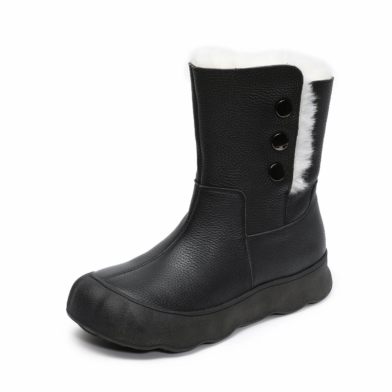 Insulated Snow Boots Women's Genuine Leather Woolen Mid-Calf Snow Boots