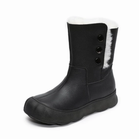 Dunlop Snow Boots Women's Genuine Leather Woolen Mid-Calf Snow Boots