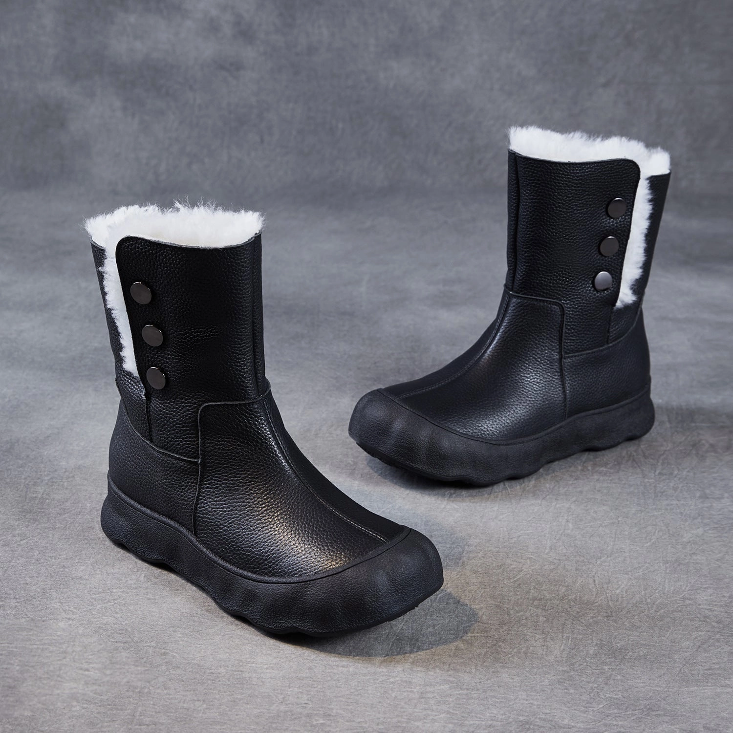 Women's Genuine Leather Woolen Mid-Calf Snow Boots Vans Snow Surf Boots