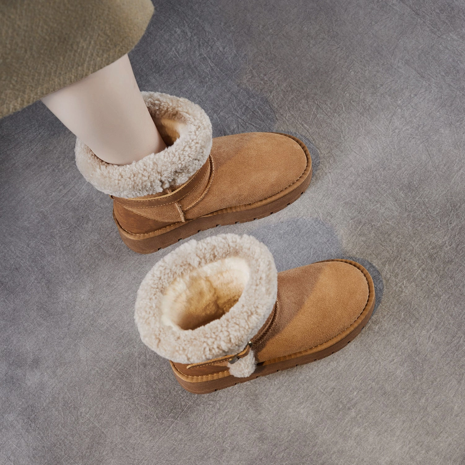 Snow Boots Warmest Women's Lambskin Fur Trimmed Snow Boots