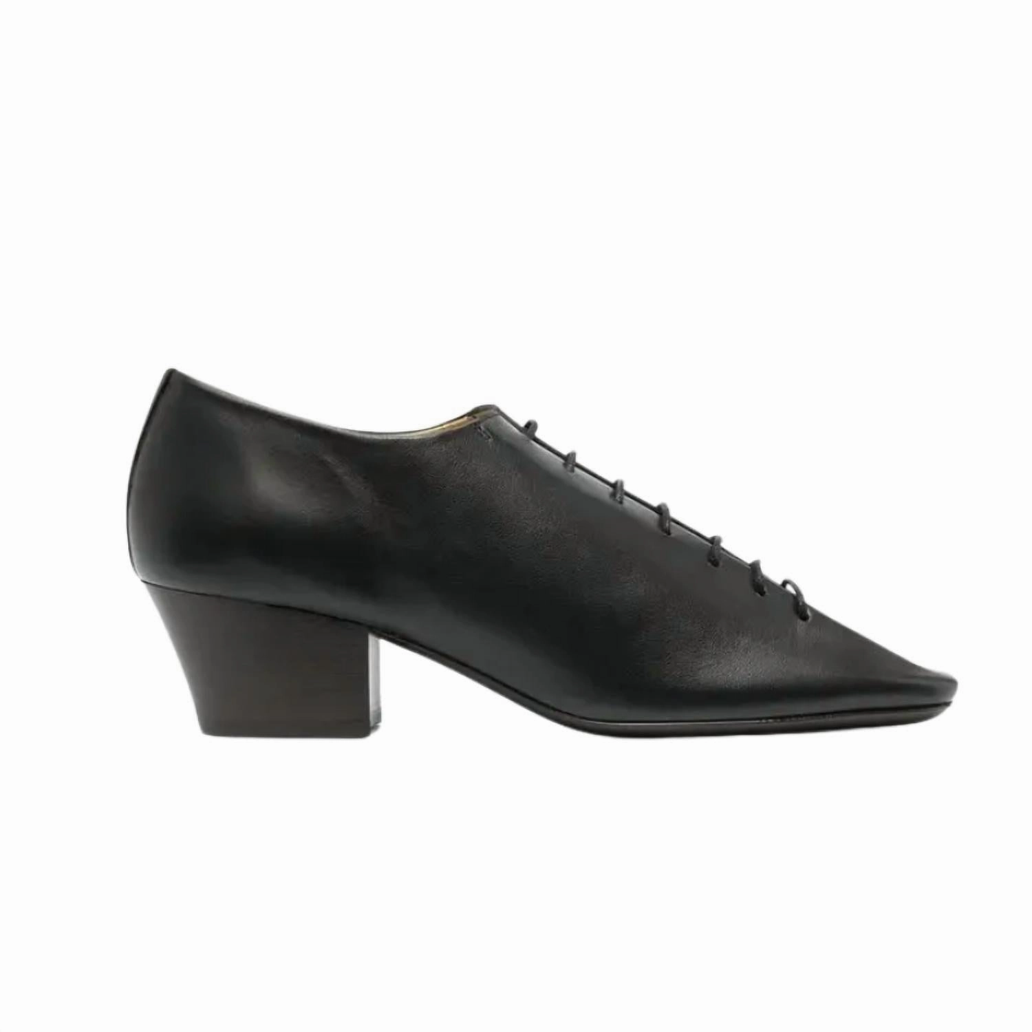 Women's Leather Derby Pumps In Black Wingtip Derby Shoes