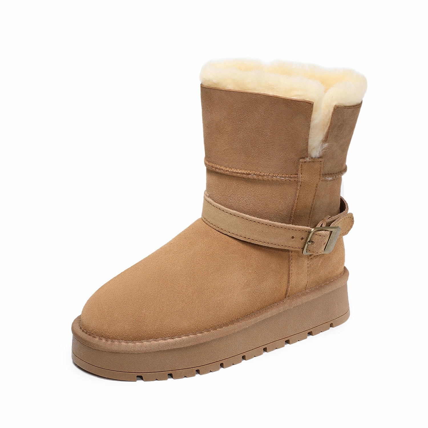 Snow Boots Shearling Women's Retro Suede Winter Mid-Calf Snow Boots
