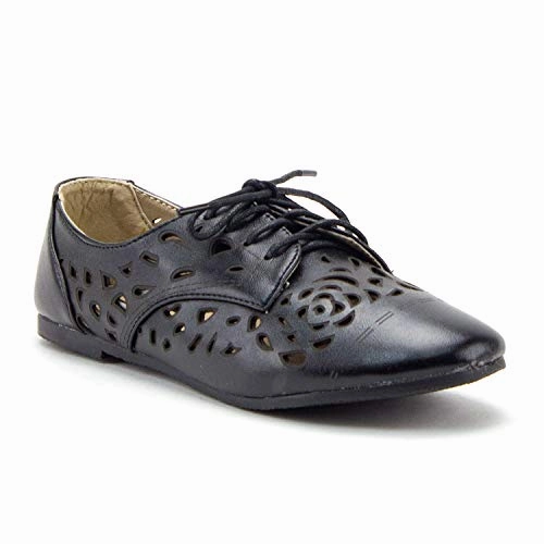 Soda Oxfords Women's Stacy-25 Lace Up Perforated Oxfords Laser Cut Designer Dress Shoes