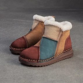 Burlington Snow Boots Women's Vintage Color-Blocked Shearling-Lined Leather Snow Boots