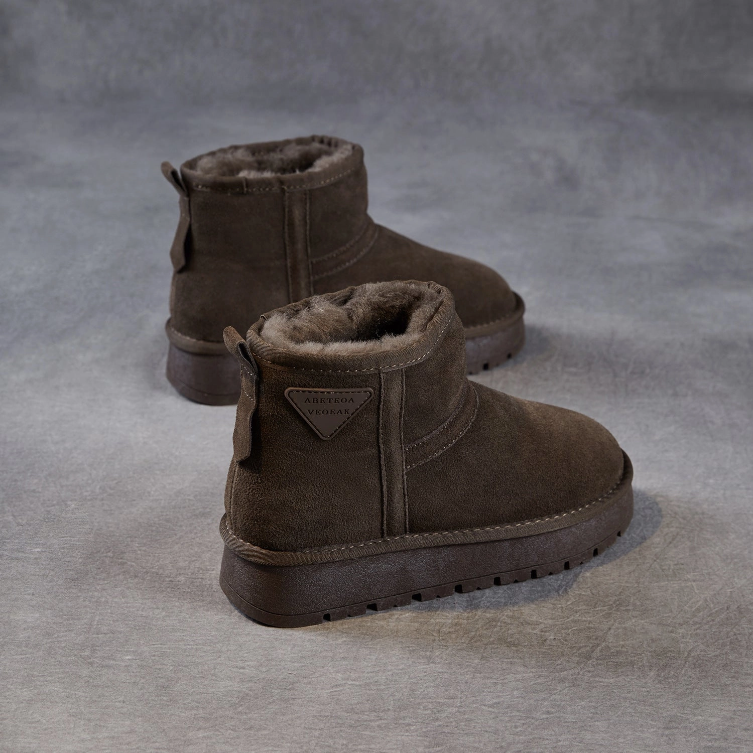 Snow Boots Pull On Women's Vintage Suede Slip-on Ankle Snow Boots